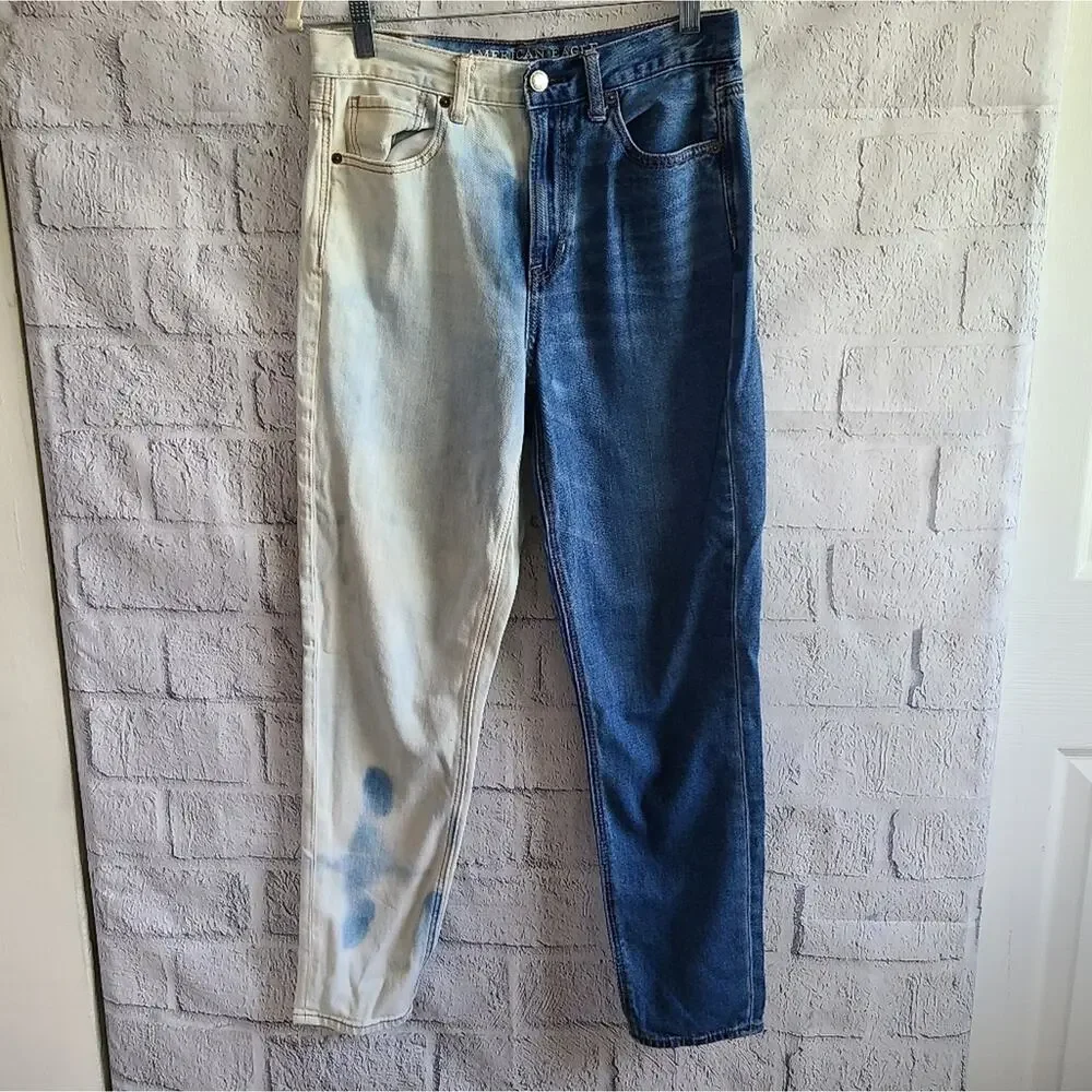 American Eagle 2 Tone High Waisted Mom Jeans Size 4 - Picture 13 of 14